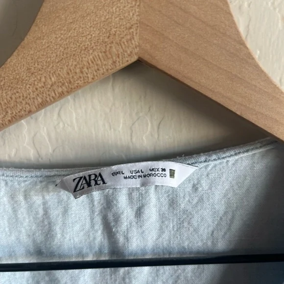 Zara Blue Linen Blend Womens Puff Sleeve Mini Sundress - Picture 5 of 6